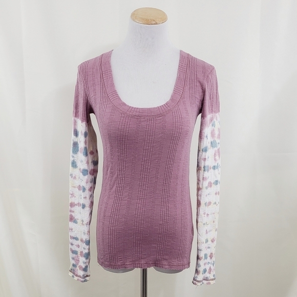 Free People Big Sur long sleeve top tie-dye purple tee women's size Small - Picture 2 of 7